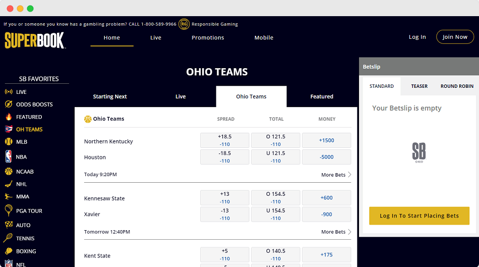 Screenshot of SuperBook Ohio Sport section